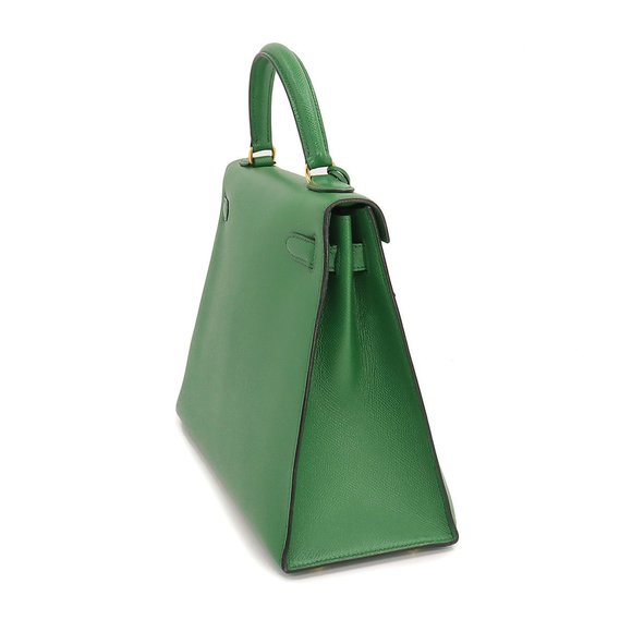 HERMES Kelly 32 2way hand shoulder bag Couchevel Epson Green 〇W engraved Out... - Picture 3 of 10